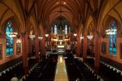 View of the sanctuary of Holy Family Church before the anniversary mass.